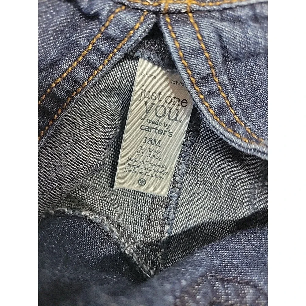 Carter's Blue Denim Embroidered‎ Bib Overalls - Size 18 months